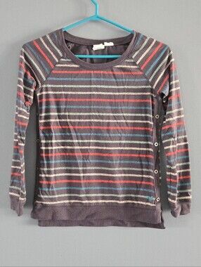 Roxy Girls Charcoal Striped Long-Sleeve Lightweight Crewneck Top Lg